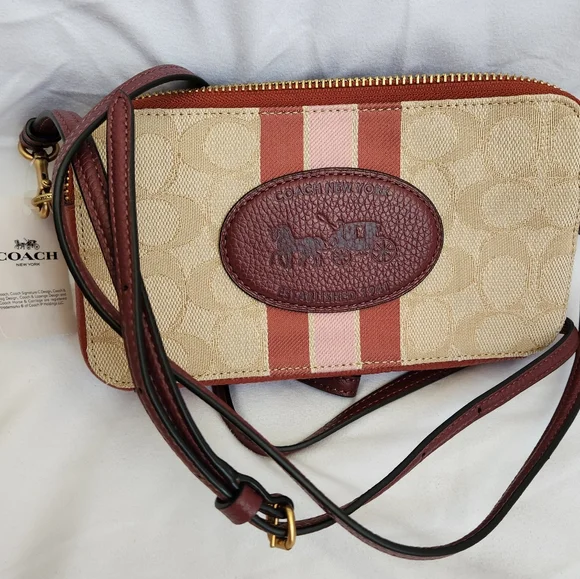 Coach Cream and Brown Crossbody Bag with Signature Pattern - Picture 1 of 9
